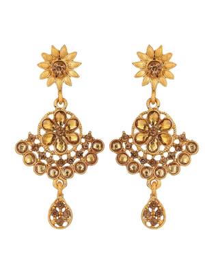 Designer Gold Plated Traditional Matte Finish Necklace with Earring Maangtika 5