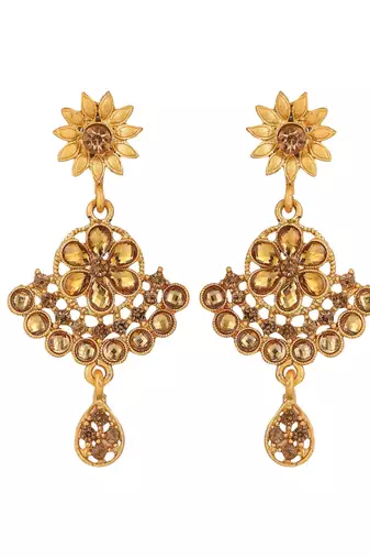 Designer Gold Plated Traditional Matte Finish Necklace with Earring Maangtika