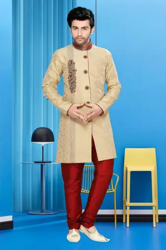 Gold Embroidered Jaquard Stitched Sherwani