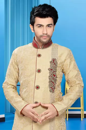 Gold Embroidered Jaquard Stitched Sherwani