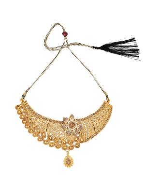 Designer Gold Plated Traditional Matte Finish Necklace with Earring Maangtika 4