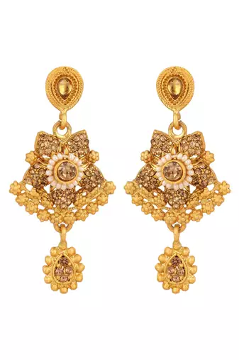 Designer Gold Plated Traditional Matte Finish Necklace with Earring Maangtika