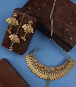 Designer Gold Plated Traditional Matte Finish Necklace with Earring Maangtika
