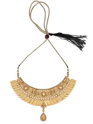 Designer Gold Plated Traditional Matte Finish Necklace with Earring Maangtika 3