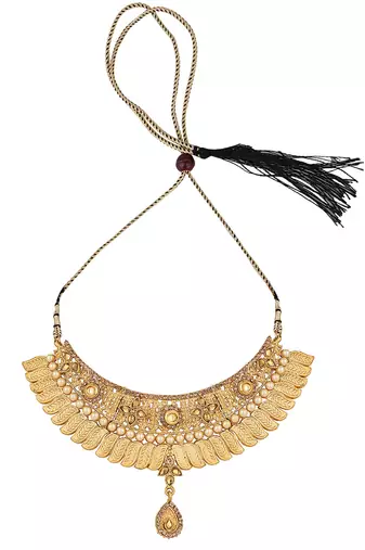 Designer Gold Plated Traditional Matte Finish Necklace with Earring Maangtika