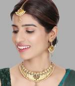 Designer Gold Plated Traditional Matte Finish Necklace with Earring Maangtika