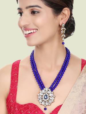 Trendy 2 Layer Jadau Pearl blue Necklace For Women And Girls 1
