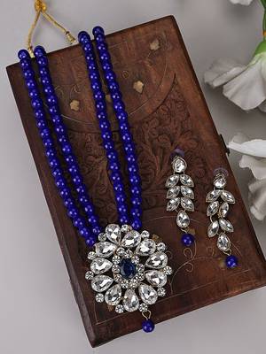 Trendy 2 Layer Jadau Pearl blue Necklace For Women And Girls 2