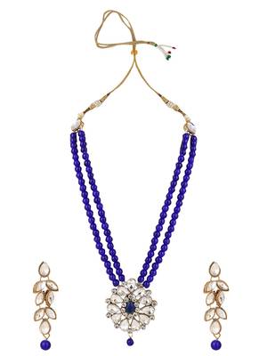 Trendy 2 Layer Jadau Pearl blue Necklace For Women And Girls 3