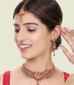 Red Cubic Zirconia Traditional Gold Plated Choker Set for Women and Girls