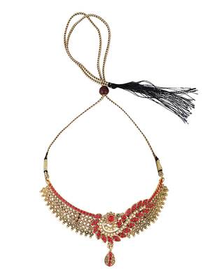 Red Cubic Zirconia Traditional Gold Plated Choker Set for Women and Girls 4