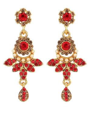 Red Cubic Zirconia Traditional Gold Plated Choker Set for Women and Girls 5