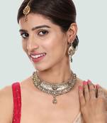 Designer Gold Plated Traditional Matte Finish Necklace with Earring Maangtika
