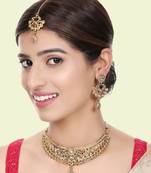 Designer Gold Plated Traditional Matte Finish Necklace with Earring Maangtika