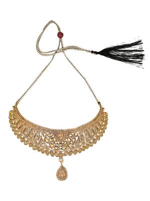 Designer Gold Plated Traditional Matte Finish Necklace with Earring Maangtika 4