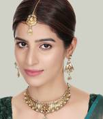 Designer Gold Plated Traditional Matte Finish Necklace with Earring Maangtika