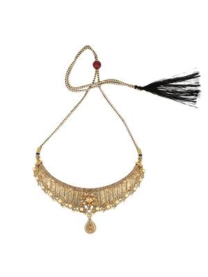 Designer Gold Plated Traditional Matte Finish Necklace with Earring Maangtika 4