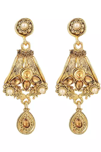 Designer Gold Plated Traditional Matte Finish Necklace with Earring Maangtika