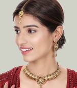 Designer Gold Plated Traditional Matte Finish Necklace with Earring Maangtika