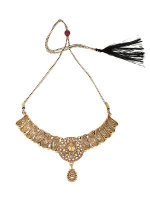 Designer Gold Plated Traditional Matte Finish Necklace with Earring Maangtika 4