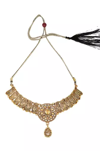 Designer Gold Plated Traditional Matte Finish Necklace with Earring Maangtika