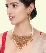 Traditional Gold Plated Copper Self Designed Floral Choker Set