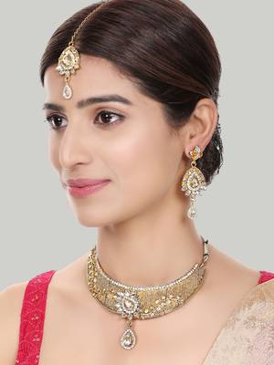 Traditional Gold Plated Copper Self Designed Floral Choker Set 1