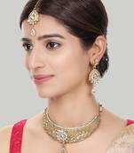 Traditional Gold Plated Copper Self Designed Floral Choker Set