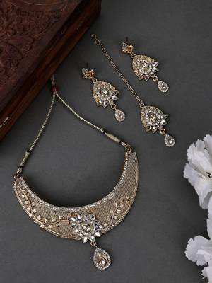 Traditional Gold Plated Copper Self Designed Floral Choker Set 2