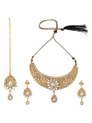 Traditional Gold Plated Copper Self Designed Floral Choker Set 3