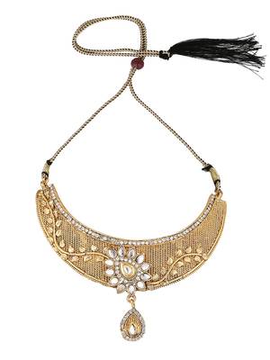 Traditional Gold Plated Copper Self Designed Floral Choker Set 4