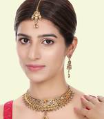 Designer Gold Plated Traditional Matte Finish Necklace with Earring Maangtika