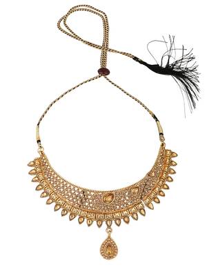 Designer Gold Plated Traditional Matte Finish Necklace with Earring Maangtika 4
