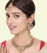 Designer Gold Plated Traditional Matte Finish Necklace with Earring Maangtika