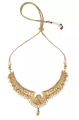 Designer Gold Plated Traditional Matte Finish Necklace with Earring Maangtika