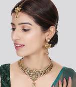 Designer Gold Plated Traditional Matte Finish Necklace with Earring Maangtika