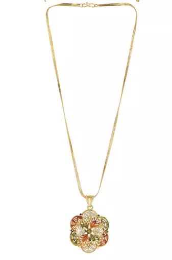 Designer gold platted multi color strings design necklace