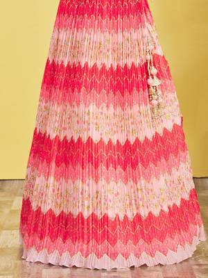 pink mirror work and digital print organza party lehenga set choli with dupatta 6