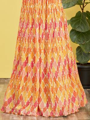 yellow mirror work and digital print organza party lehenga set choli with dupatta 6