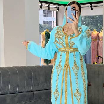 SKY BLUE Zari Stone Work Georgette Islamic Style Beads Embedded Partywear Kaftan Long Gown Evening wear Dubai kaftan 1