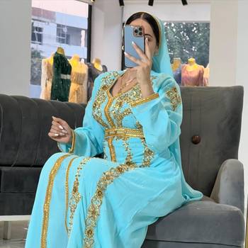 SKY BLUE Zari Stone Work Georgette Islamic Style Beads Embedded Partywear Kaftan Long Gown Evening wear Dubai kaftan 3