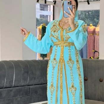 SKY BLUE Zari Stone Work Georgette Islamic Style Beads Embedded Partywear Kaftan Long Gown Evening wear Dubai kaftan 4