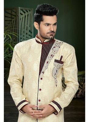 Gold Embroidered Jaquard Stitched Sherwani 3