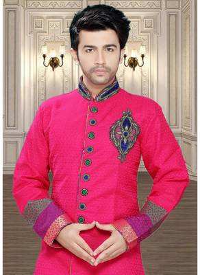Pink Embroidered Brocade Stitched Sherwani 3
