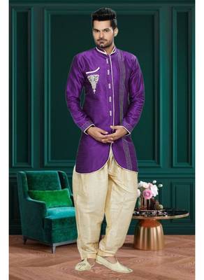 Purple Embroidered Art Silk Stitched Sherwani 2