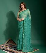 Indiatellme Rama Smooth Chiffon Saree with Double Line Mirror Outing Border