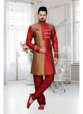 Copper Plain Art Silk Stitched Sherwani 2