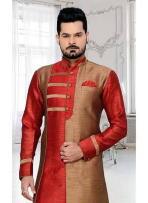 Copper Plain Art Silk Stitched Sherwani 3