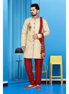 Gold Embroidered Jacquard Stitched Sherwani 2
