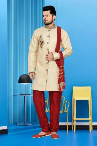 Gold Embroidered Jacquard Stitched Sherwani